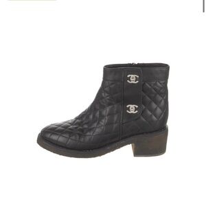 CHANEL Black Quilted Leather Booties